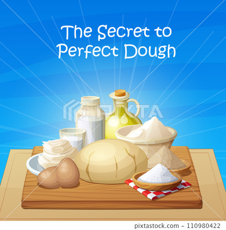 Baking illustration with set od dough ball and cooking ingredients Baking illustration with set od dough ball and cooking ingredients 110980422