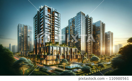 Suburbs illuminated by the setting sun "AI image" 110980561