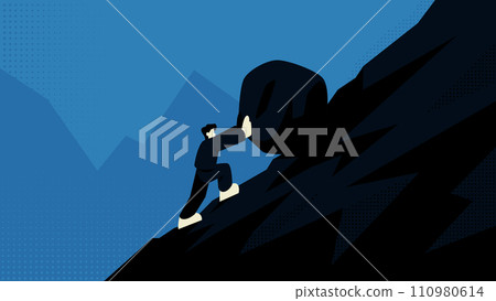 Attempt an Uphill Task, Businessman Pushing a Rock up a Mountain Flat Vector Illustration Concept Attempt an Uphill Task, Businessman Pushing a Rock up a Mountain Flat Vector Illustration Concept 110980614