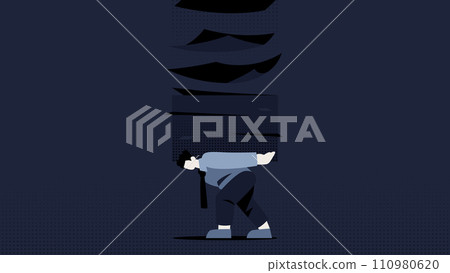 Overwhelming Work, Businessman carrying overflowing Documents Flat Vector Illustration Concept Overwhelming Work, Businessman carrying overflowing Documents Flat Vector Illustration Concept 110980620