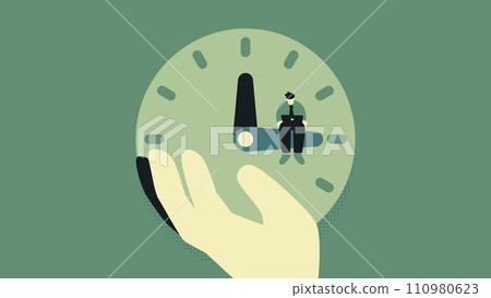 Work Life Balance, Businessman sitting and working on the Clock Flat Vector Illustration Concept 110980623