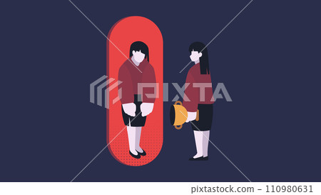 Imposter Syndrome, Businesswoman holding Trophy looks at her Sad Self in the Mirror Flat Vector Illustration Concept Imposter Syndrome, Businesswoman holding Trophy looks at her Sad Self in the Mirror Flat Vector Illustration Concept 110980631