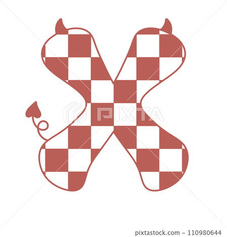 letter devil horn demon evil typeface alphabet checkered horror typography y2k monster groovy retro pink halloween and valentine 110980644