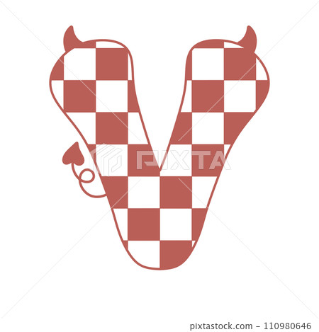 letter devil horn demon evil typeface alphabet checkered horror typography y2k monster groovy retro pink halloween and valentine 110980646