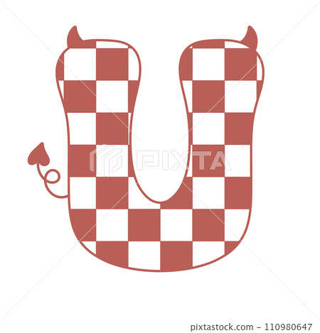 letter devil horn demon evil typeface alphabet checkered horror typography y2k monster groovy retro pink halloween and valentine 110980647