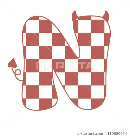letter devil horn demon evil typeface alphabet checkered horror typography y2k monster groovy retro pink halloween and valentine 110980654