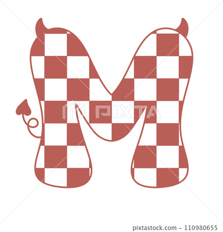 letter devil horn demon evil typeface alphabet checkered horror typography y2k monster groovy retro pink halloween and valentine 110980655