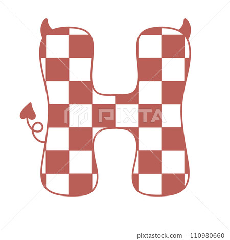 letter devil horn demon evil typeface alphabet checkered horror typography y2k monster groovy retro pink halloween and valentine 110980660