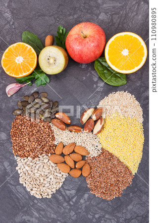 Nutritious ingredients in shape of thyroid Nutritious ingredients in shape of thyroid 110980895