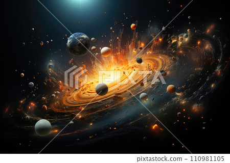 Cosmic landscape with galaxies, planets and stars in space Cosmic landscape with galaxies, planets and stars in space 110981105