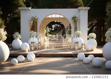 Wedding Arch for Outdoor Marriage Registration with White Flowers and Ball 110981151