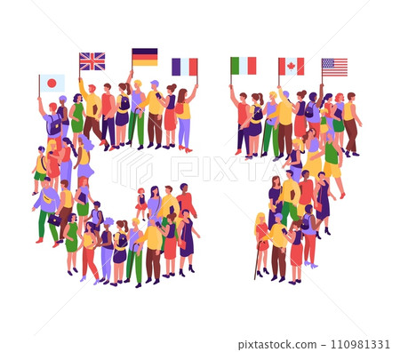 G7 countries people. Community holding flags of United Kingdom, Germany, Italy, France, Japan, Canada, and United States isometric vector illustration G7 countries people. Community holding flags of United Kingdom, Germany, Italy, France, Japan, Canada, and United States isometric vector illustration 110981331