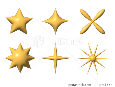 Star and sparkle different shapes. 3d vector cartoon style for element and illustration 110981338