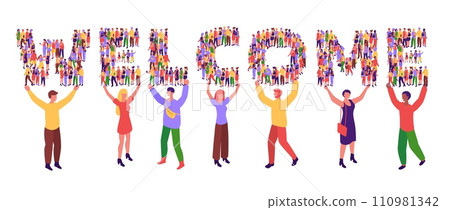 Welcoming banner. Community welcomer... - Stock Illustration [110981342 ...