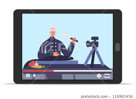 Professional restaurant chefs streaming vlog characters cooking tasty dishes Professional restaurant chefs streaming vlog characters cooking tasty dishes 110981456