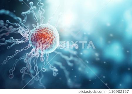 Active virus globule in biological liquid as scientific background 110982167