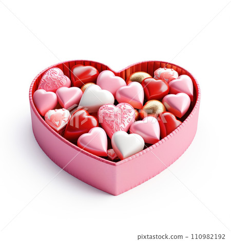 Candy in a heart shape box isolated on white background. 110982192
