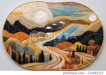 Embroidery landscape in the oval frame 110982333