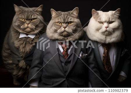 Portrait of three fat cats on black Portrait of three fat cats on black 110982379