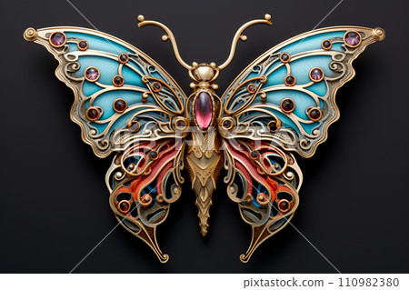 Beautiful jewel gold butterfly on black Beautiful jewel gold butterfly on black 110982380
