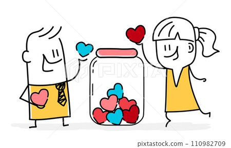 People and romantic jar with hearts. 110982709