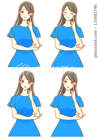 4 types of women thinking with their index fingers on their cheeks (black hair) 4 types of women thinking with their index fingers on their cheeks (black hair) 110982746