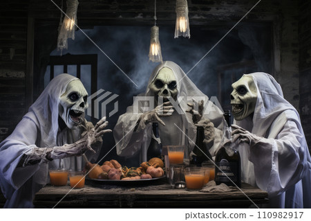 Meeting at table of three terrible skeletons Meeting at table of three terrible skeletons 110982917