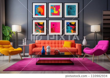 Modern interior in style pop art Modern interior in style pop art 110982934