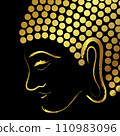Golden Buddha face brush stroke over black background 110983096