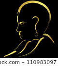 Golden monk face brush stroke over black background 110983097