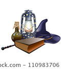 Vector Magic Book with Wizard Accessories 110983706