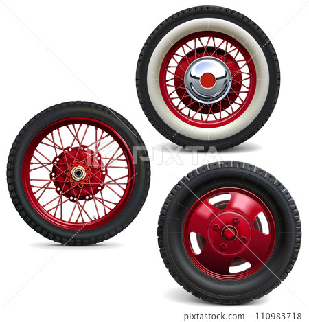 Vector Retro Wheels with Red Disks 110983718