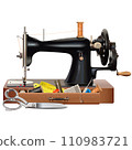 Vector Vintage Manual Sewing Machine with Accessories 110983721