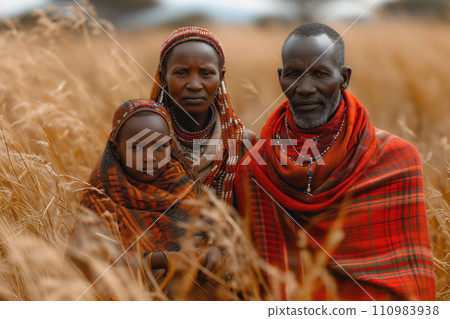 indigenous african family in traditional clothes 110983938
