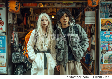 young asian couple on city street 110983944