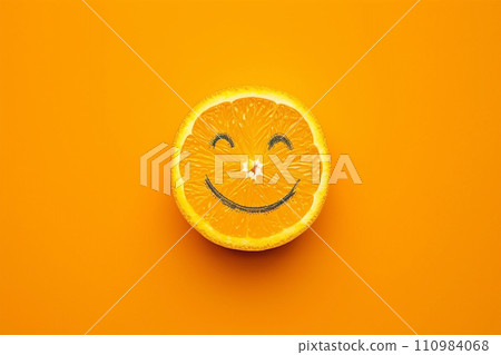 Happy smiling orange on yellow on orange background 110984068
