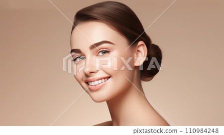 Portrait of young beautiful woman with perfect smooth skin isolated over pink background Portrait of young beautiful woman with perfect smooth skin isolated over pink background 110984248