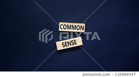 Common sense symbol. Concept words Common sense on beautiful wooden block. Beautiful black table black background. Business, motivational common sense concept. Copy space. Common sense symbol. Concept words Common sense on beautiful wooden block. Beautiful black table black background. Business, motivational common sense concept. Copy space. 110984547