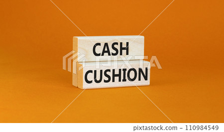 Cash cushion symbol. Concept words Cash cushion on beautiful wooden block. Beautiful orange table orange background. Business and Cash cushion concept. Copy space. 110984549