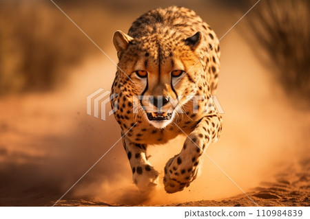 a cheetah run in meadow by Generative AI 110984839