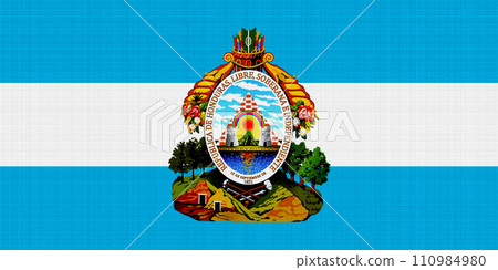 Flag and coat of arms of Republic of Honduras on a textured background. Concept collage. 110984980