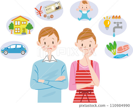 夫婦考慮金錢 夫婦在開支上遇到困難 110984990
