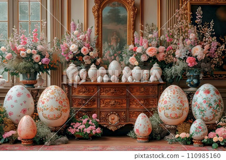 AI-generated content. The room was decorated with Easter centrepieces and lots of flowers. 110985160