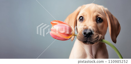 Dog with a Rose, Generative AI 110985252