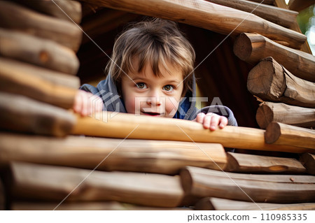 Boy in Wooden House, Generative AI Boy in Wooden House, Generative AI 110985335