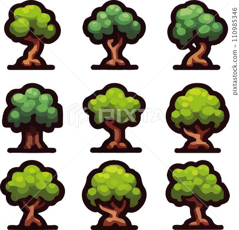 Gorgeous and lovely game items trees vector set Gorgeous and lovely game items trees vector set 110985346