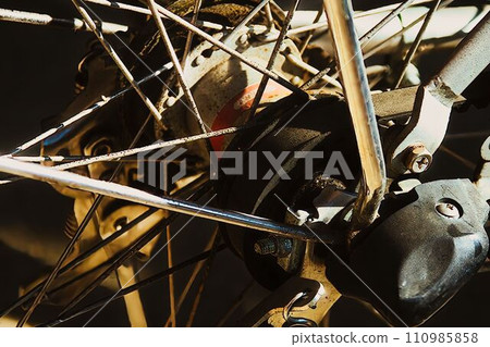 Close-up of dirty bicycle chain 110985858