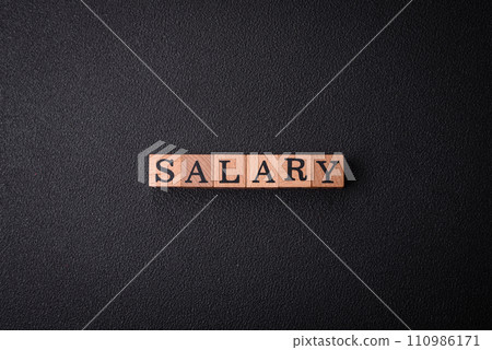 The inscription Salary made of wooden cubes on a plain background The inscription Salary made of wooden cubes on a plain background 110986171