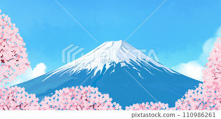 春天的富士山，櫻花和雪帽 110986261
