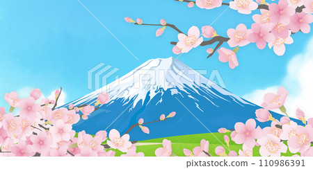 春天的富士山，櫻花和雪帽 110986391